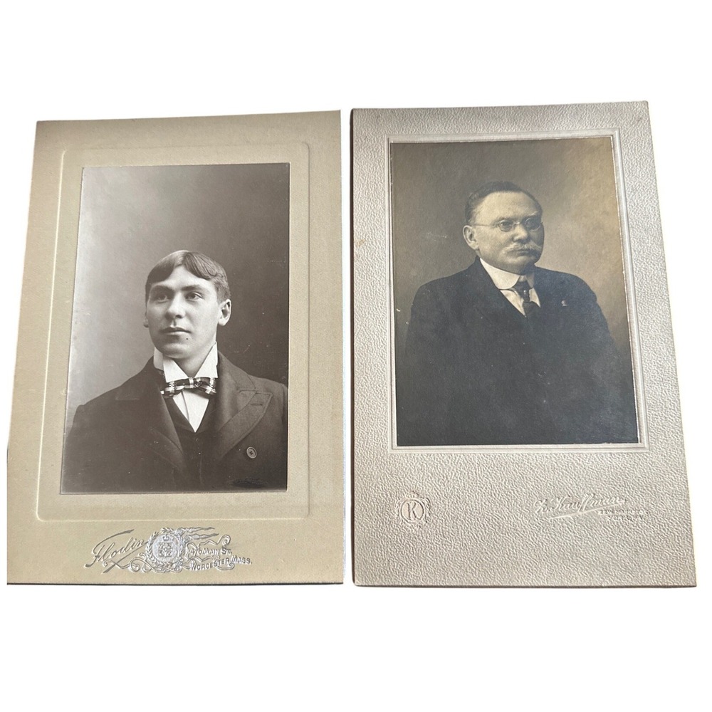 Antique Cabinet Card Photos Worcester MA‎ York PA Flodin Kauffman Portraits 2pc